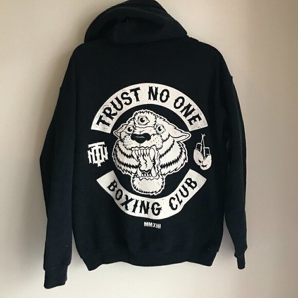 Vintage Trust No One BOXING CLUB Sweatshirt Hoodie Size M - Picture 2 of 3